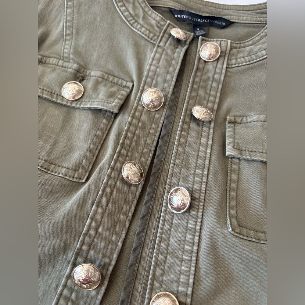 White House Black Market Olive Jacket with Gold Accents 4 - Picture 3 of 10